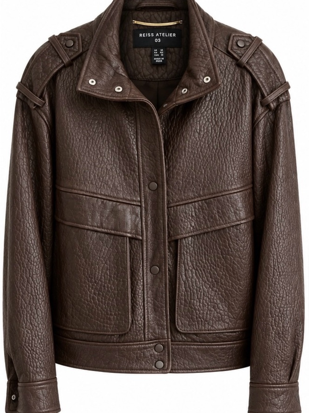 Reiss Atelier 03 Chocolate Brown Textured Leather Jacket | US 10